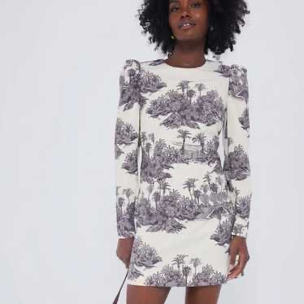 Tuckernuck x India Hicks Black White Tropical Toile Print Long Sleeve Mini Dress
